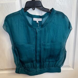 Partow Vintage Teal Women Silk Top